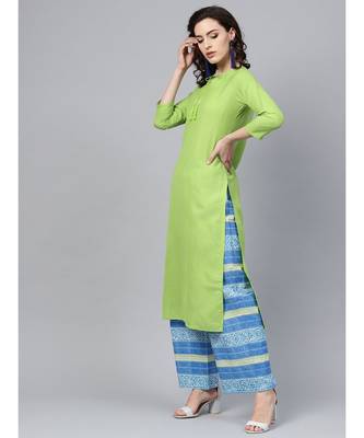 Indo Era Green Solid Straight Kurtas 4