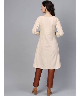 Indo Era Beige Solid A-Line Kurtas 2