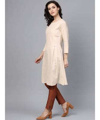 Indo Era Beige Solid A-Line Kurtas 3