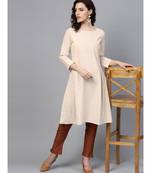 Indo Era Beige Solid A-Line Kurtas