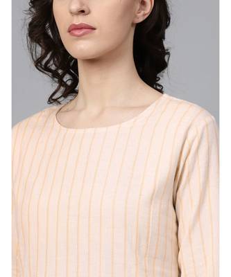 Indo Era Beige Solid A-Line Kurtas 5