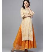 Indo Era Beige Foil Printed Straight Kurtas