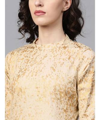 Indo Era Beige Foil Printed Straight Kurtas 6