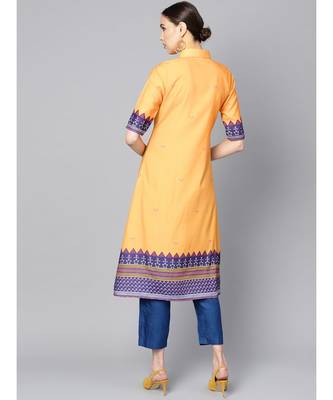 Indo Era Yellow Printed A-Line Kurtas 2