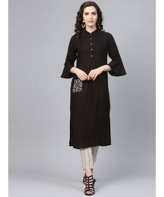 Indo Era Black Embroidered Straight Kurtas 1