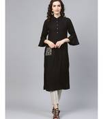 Indo Era Black Embroidered Straight Kurtas