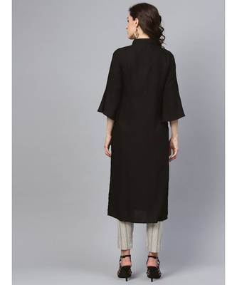 Indo Era Black Embroidered Straight Kurtas 2