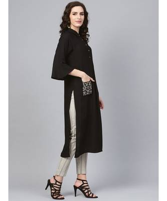 Indo Era Black Embroidered Straight Kurtas 3
