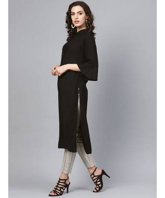Indo Era Black Embroidered Straight Kurtas 4