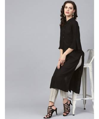 Indo Era Black Embroidered Straight Kurtas 5