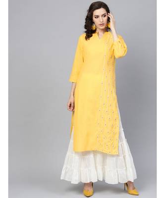 Indo Era Yellow Embroidered Straight Kurtas 1
