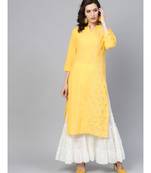 Indo Era Yellow Embroidered Straight Kurtas
