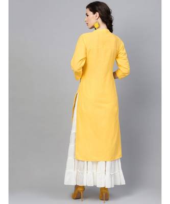 Indo Era Yellow Embroidered Straight Kurtas 2