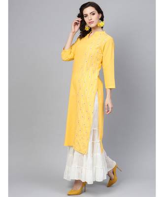 Indo Era Yellow Embroidered Straight Kurtas 3