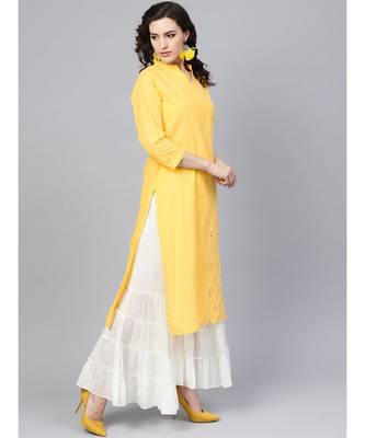 Indo Era Yellow Embroidered Straight Kurtas 4