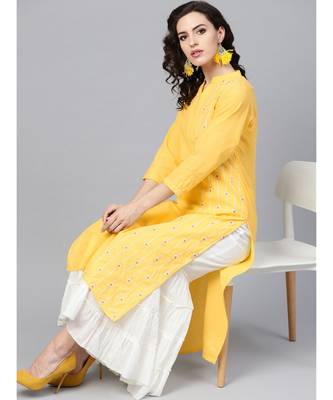 Indo Era Yellow Embroidered Straight Kurtas 5