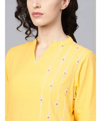 Indo Era Yellow Embroidered Straight Kurtas 6