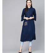 Indo Era Blue Embroidered Straight Kurtas
