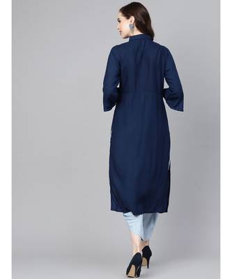 Indo Era Blue Embroidered Straight Kurtas 2