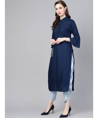 Indo Era Blue Embroidered Straight Kurtas 4