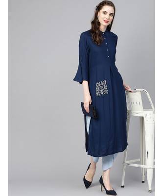 Indo Era Blue Embroidered Straight Kurtas 5
