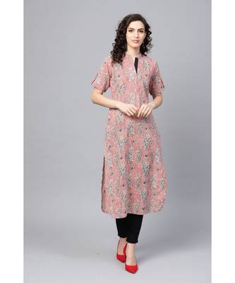 Indo Era Red Printed Straight Kurtas 1