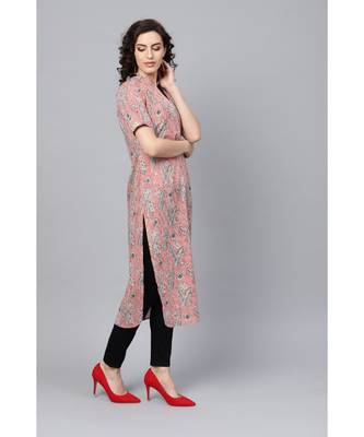 Indo Era Red Printed Straight Kurtas 4