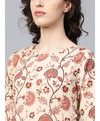 Indo Era Beige Printed Assymetrical A-Line Kurtas 6