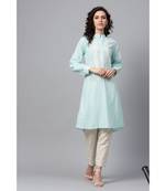 Indo Era Sea Green Embroidered Straight Kurtas