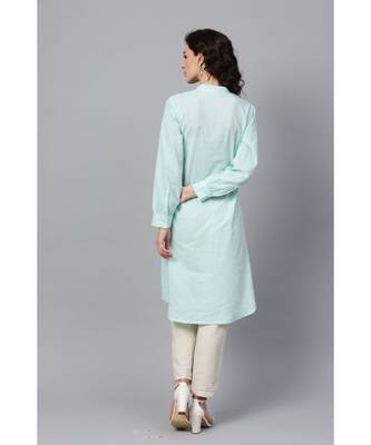Indo Era Sea Green Embroidered Straight Kurtas 2