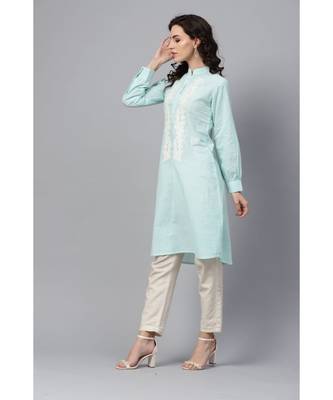 Indo Era Sea Green Embroidered Straight Kurtas 3