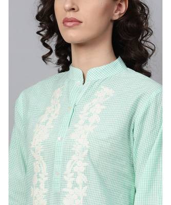 Indo Era Sea Green Embroidered Straight Kurtas 6