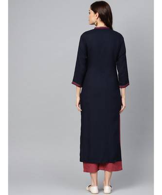 Indo Era Navy Blue Embroidered Straight Kurtas 2