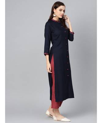 Indo Era Navy Blue Embroidered Straight Kurtas 3