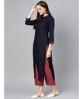 Indo Era Navy Blue Embroidered Straight Kurtas 4
