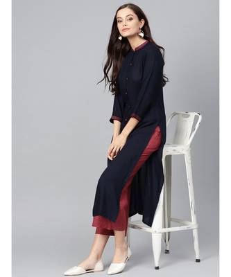 Indo Era Navy Blue Embroidered Straight Kurtas 5