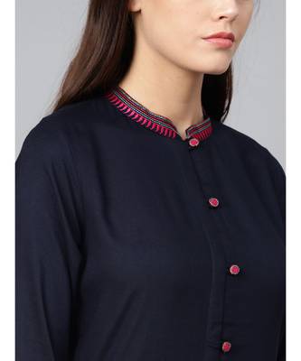 Indo Era Navy Blue Embroidered Straight Kurtas 6