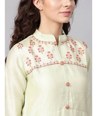 Indo Era Green Embroidered Chanderi A-Line Kurtas 5