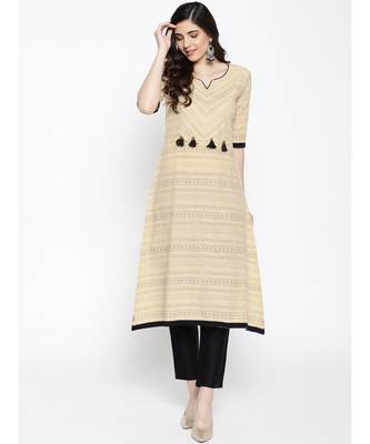 Indo Era Cream Printed A-Line Kurtas 1