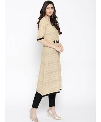 Indo Era Cream Printed A-Line Kurtas 3