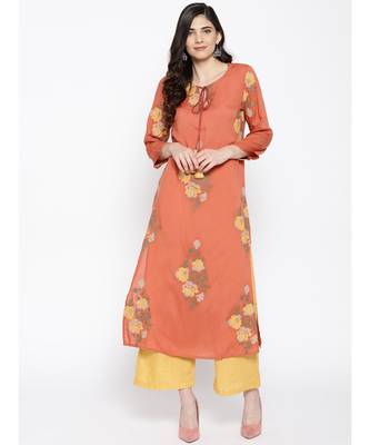 Indo Era Rust Embroidered Straight Kurtas 1