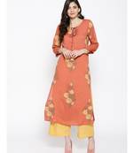 Indo Era Rust Embroidered Straight Kurtas