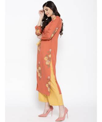 Indo Era Rust Embroidered Straight Kurtas 2