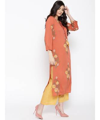 Indo Era Rust Embroidered Straight Kurtas 3