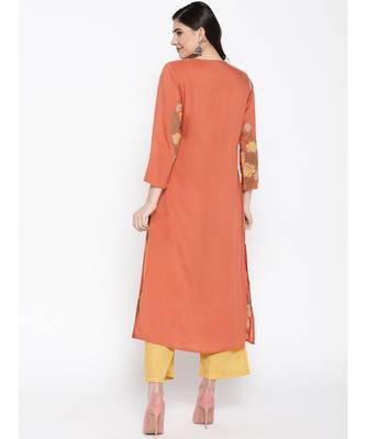 Indo Era Rust Embroidered Straight Kurtas 4