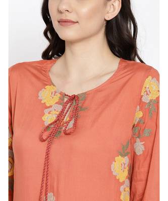 Indo Era Rust Embroidered Straight Kurtas 5