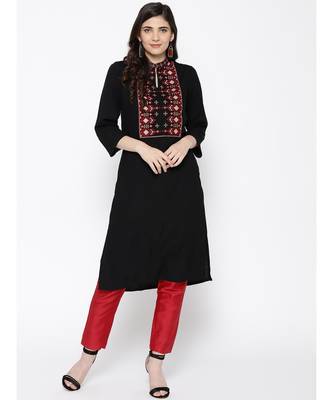 Indo Era Black Embroidered Straight Kurtas 1