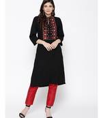 Indo Era Black Embroidered Straight Kurtas