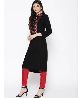 Indo Era Black Embroidered Straight Kurtas 2