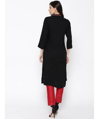 Indo Era Black Embroidered Straight Kurtas 4